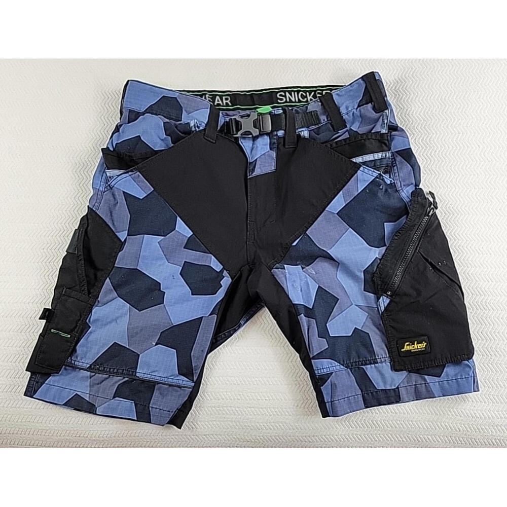 Snickers FlexiWork Ripstop Shorts Workwear W38 L32 Blue/Camo W Holster  Pockets